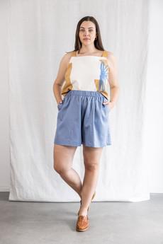 Organic cotton shorts Sitara satin blue via Jyoti - Fair Works