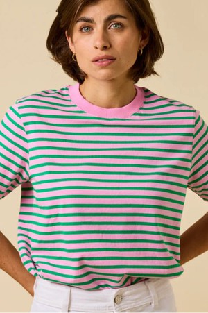 Popeia Organic Cotton Striped T-Shirt Pink/Green from Jyoti - Fair Works