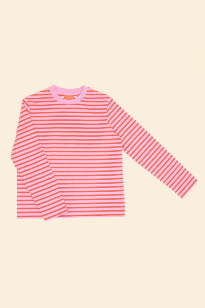 Popeia organic cotton long-sleeved striped shirt in pink/red from Jyoti - Fair Works