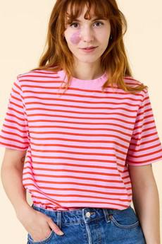 Popeia Organic Cotton T-Shirt Stripes Pink/Red via Jyoti - Fair Works
