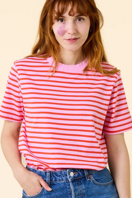 Popeia Organic Cotton T-Shirt Stripes Pink/Red from Jyoti - Fair Works