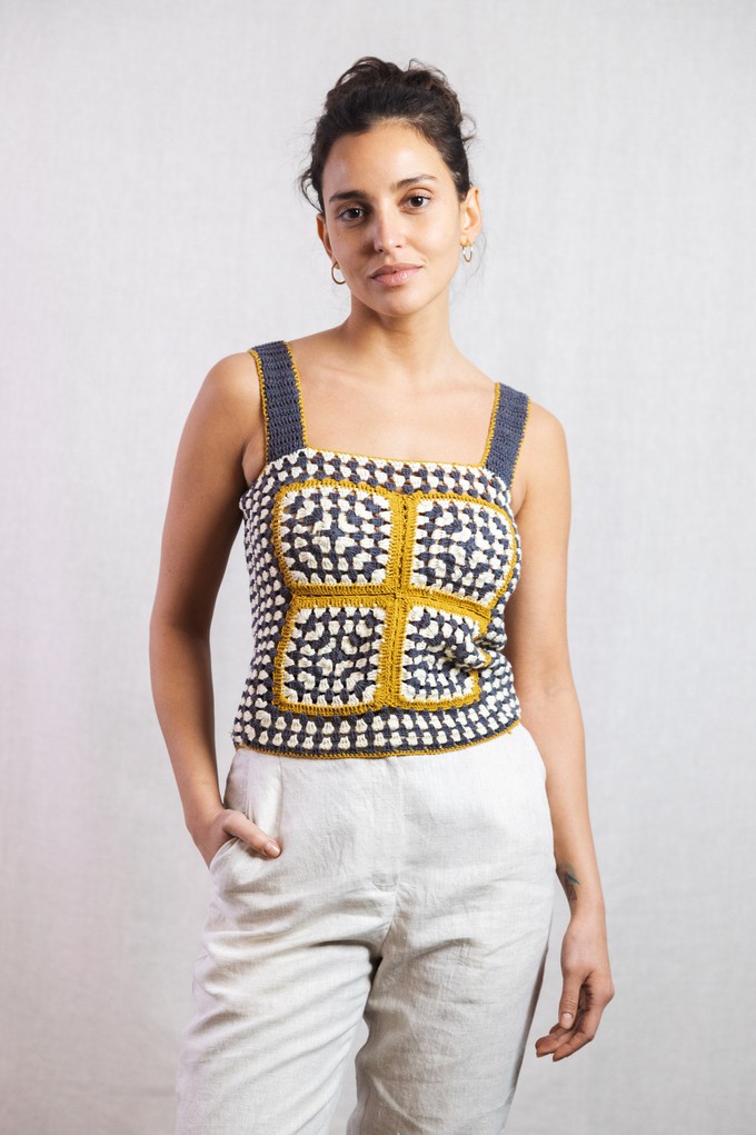 Organic cotton crochet top Sashi Blue from Jyoti - Fair Works