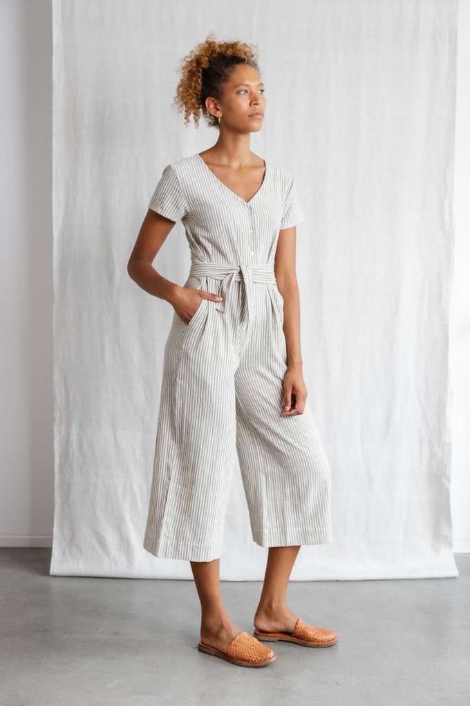 Cotton jumpsuit Amrita grey and white from Jyoti - Fair Works