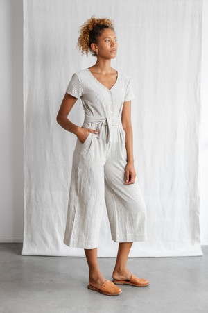 Cotton jumpsuit Amrita grey and white from Jyoti - Fair Works