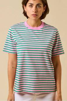 Popeia Organic Cotton Striped T-Shirt Pink/Green via Jyoti - Fair Works