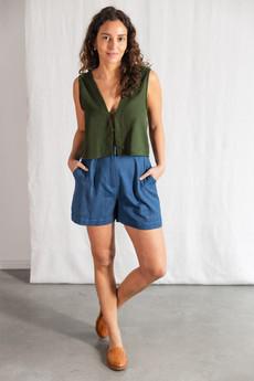 Organic cotton denim shorts Kusuma Denim via Jyoti - Fair Works