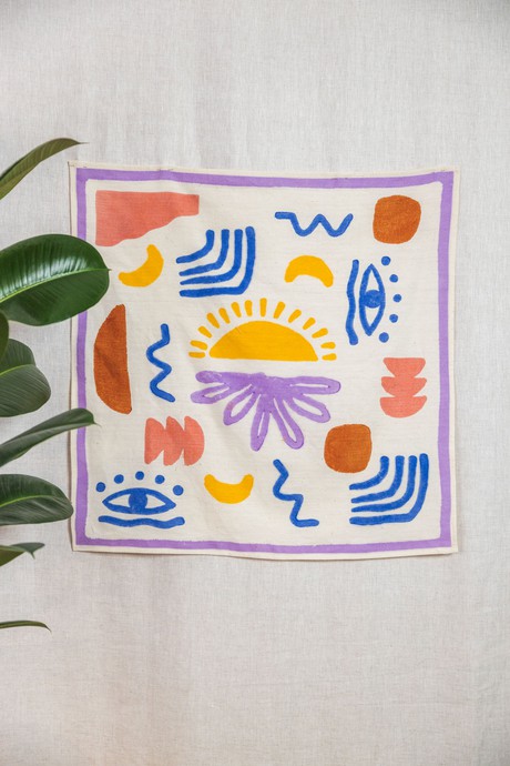 Organic Cotton Wall Hanging Aankh Block Print Colorful from Jyoti - Fair Works