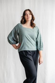 Organic Cotton Blouse Nalini Ikat Sage via Jyoti - Fair Works