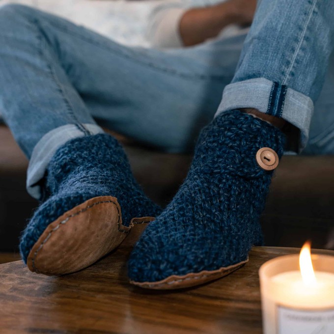 Exclusive Floris x KOW Bamboo Wool Slippers in Midnight Blue from Kingdom of Wow!