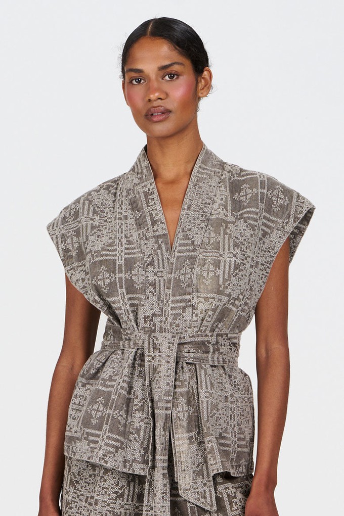 GEORGIE Organic Linen Cotton Gilet -  Mushroom Crossstich from KOMODO