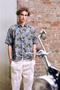 DINGWALLS Jungle Print Linen Shirt Blue via KOMODO