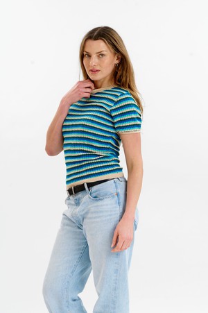 PENELOPE Organic Cotton Pointelle Knit Tee - Ocean from KOMODO