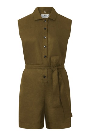 SIENNA - Organic Linen Cotton Playsuit - Khaki from KOMODO