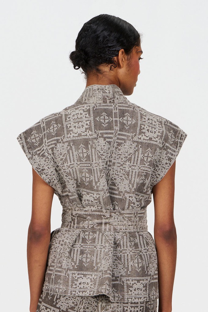 GEORGIE Organic Linen Cotton Gilet -  Mushroom Crossstich from KOMODO