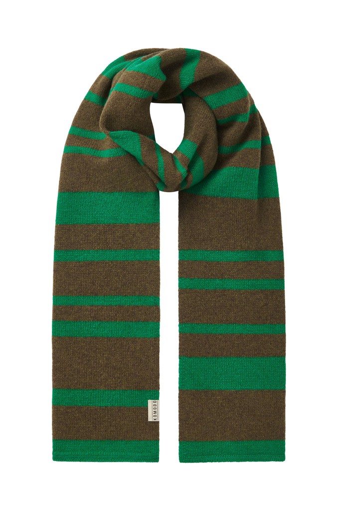TATE Merino Wool Scarf - Green & Brown stripe from KOMODO
