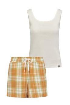 JIM JAM Pyjama Shorts Set Womens -GOTS Organic Cotton Off White / Orange Check from KOMODO