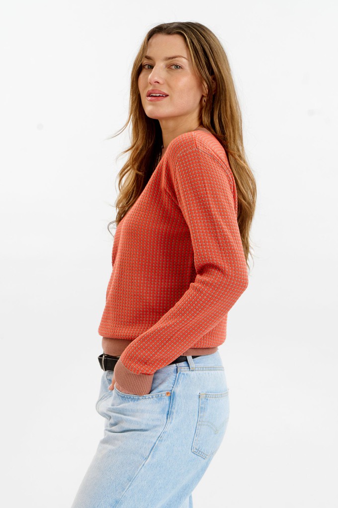 HANA Organic Cotton Jumper - Coffee & Red from KOMODO