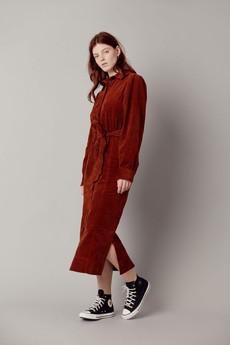 REINA - Organic Cotton Cord Dress Chestnut via KOMODO