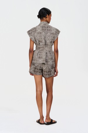 GEORGIE Organic Linen Cotton Gilet -  Mushroom Crossstich from KOMODO