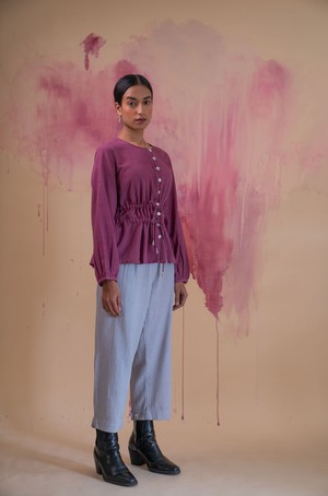 Phosphene Ruched Blouse & Grey Pants Set from Lafaani