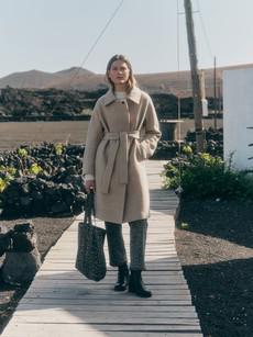 Coat with tie belt via LANIUS