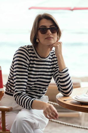 Long Sleeve Striped Linen T-shirt from Lavender Hill Clothing