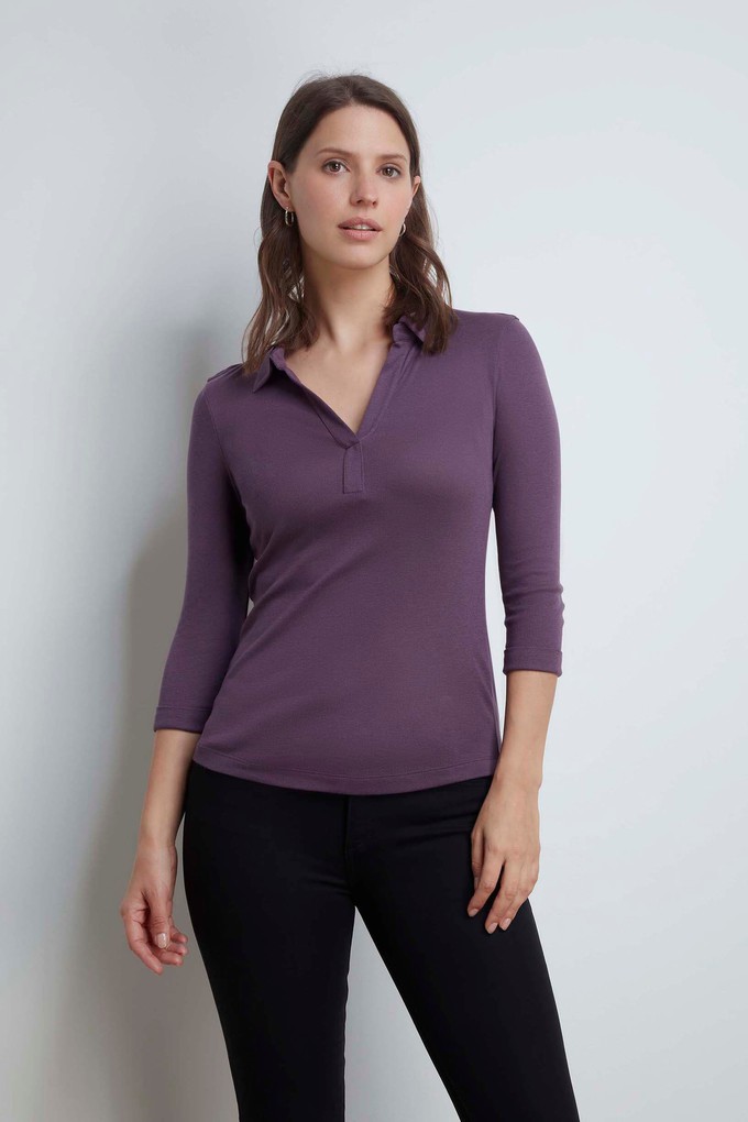 3/4 Sleeve Collared Cotton Modal Blend T-Shirt from Lavender Hill Clothing