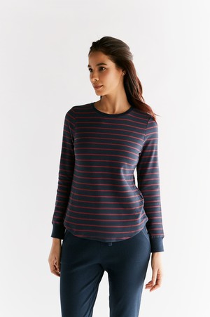 1252-049 | Waffle Knit Women Long Sleeve Shirt - Indigo/Rosy red from Leela Cotton