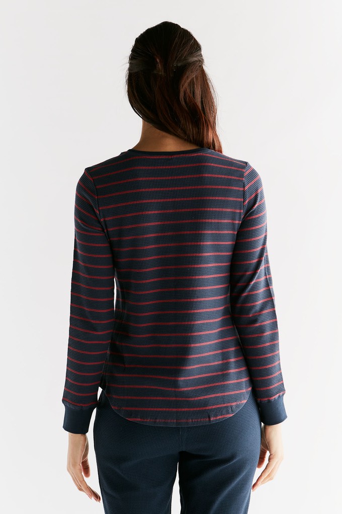 1252-049 | Waffle Knit Women Long Sleeve Shirt - Indigo/Rosy red from Leela Cotton