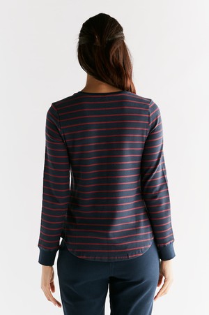 1252-049 | Waffle Knit Women Long Sleeve Shirt - Indigo/Rosy red from Leela Cotton