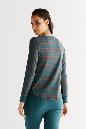 1252-051 | Waffle Knit Women Long Sleeve Shirt - Fir/Tabasco from Leela Cotton