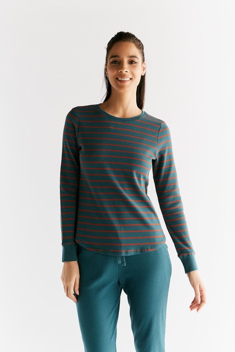1252-051 | Waffle Knit Women Long Sleeve Shirt - Fir/Tabasco from Leela Cotton