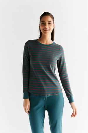 1252-051 | Waffle Knit Women Long Sleeve Shirt - Fir/Tabasco from Leela Cotton