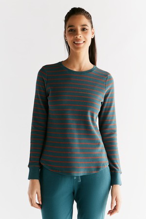 1252-051 | Waffle Knit Women Long Sleeve Shirt - Fir/Tabasco from Leela Cotton