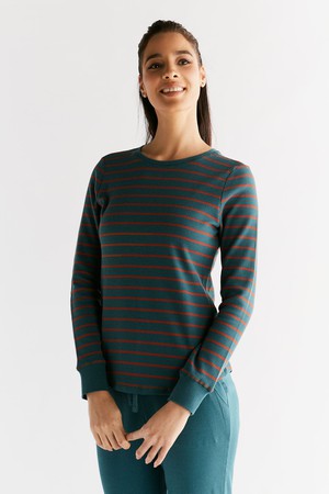 1252-051 | Waffle Knit Women Long Sleeve Shirt - Fir/Tabasco from Leela Cotton