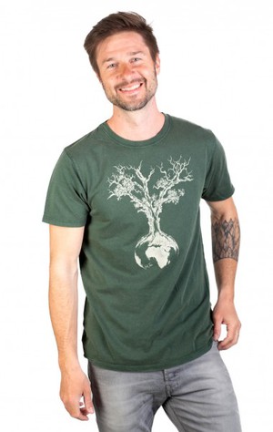 Fairwear Organic Shirt Men Stone Washed Green Weltenbaum from Life-Tree