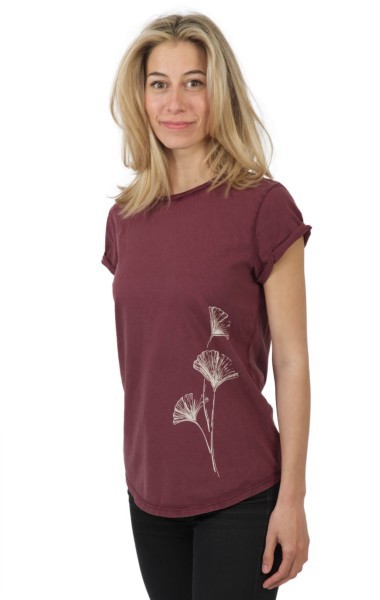 Fairwear Organic Shirt Women Stone Washed Red Ginkgo from Life-Tree