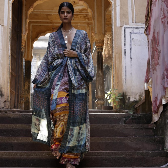 If Saris Could Talk Maxi Kimono- Indigo Overdye from Loft & Daughter