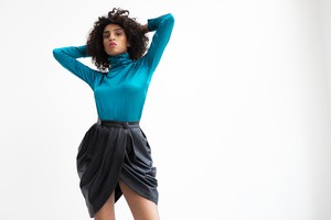 FAUX LEATHER DRAPED SKIRT from MONIQUE SINGH