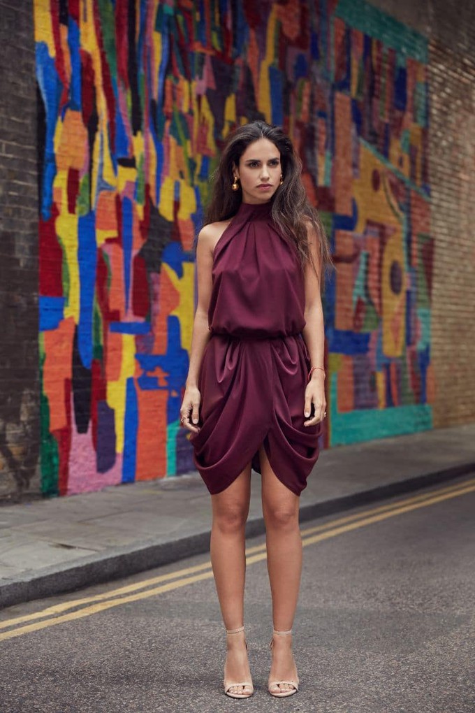 BURGUNDY MIDI COCKTAIL DRESS from MONIQUE SINGH