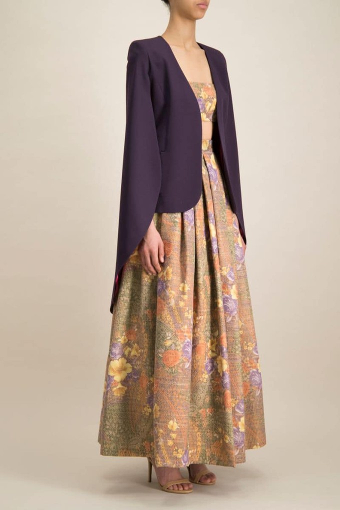 PURPLE GABARDINE CAPE JACKET from MONIQUE SINGH