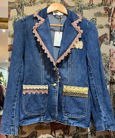 Upcycled Denim Blazer With Vintage Trims via MPIRA