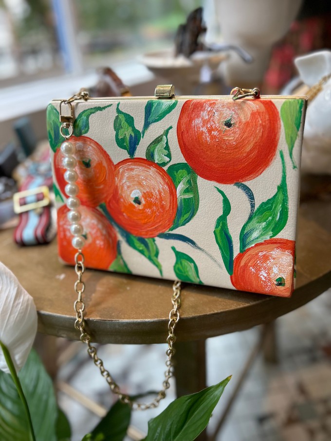 Handpainted Lemon & Orange Vintage Leather Handbag from MPIRA