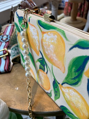 Handpainted Lemon & Orange Vintage Leather Handbag from MPIRA