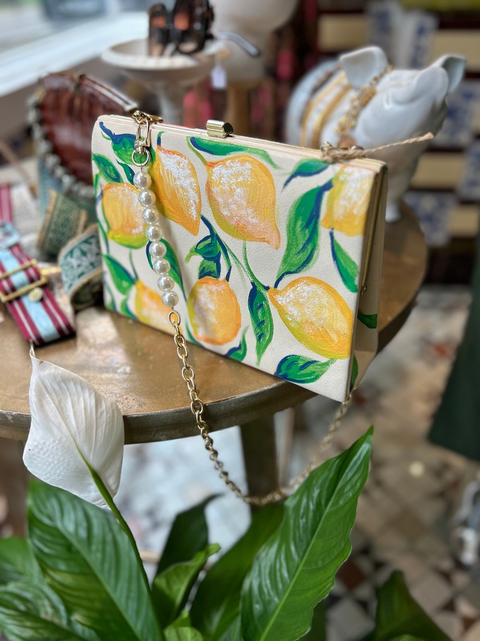 Handpainted Lemon & Orange Vintage Leather Handbag from MPIRA