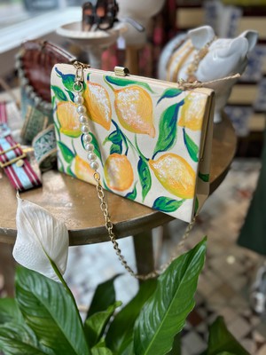 Handpainted Lemon & Orange Vintage Leather Handbag from MPIRA