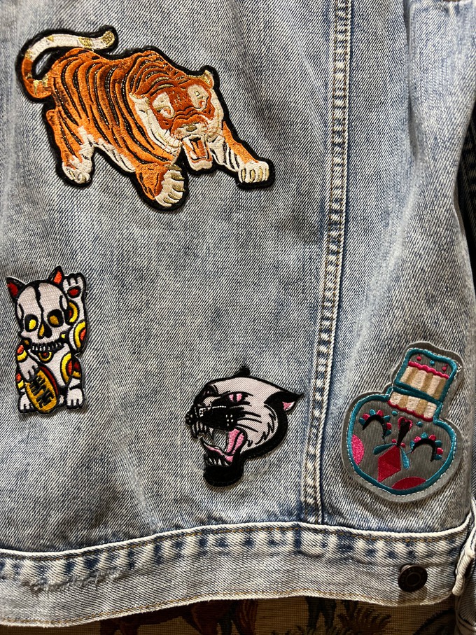 Upcycled Denim Jacket With Badges from MPIRA Upcycled Denim Jacket With Badges from MPIRA