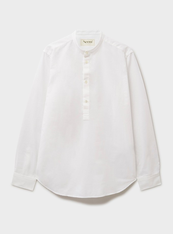 Recycled White Popover Nehru Collar Shirt from Neem London