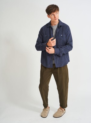 Recycled Italian Flannel Navy & Grey Check Double Pocket shirt from Neem London