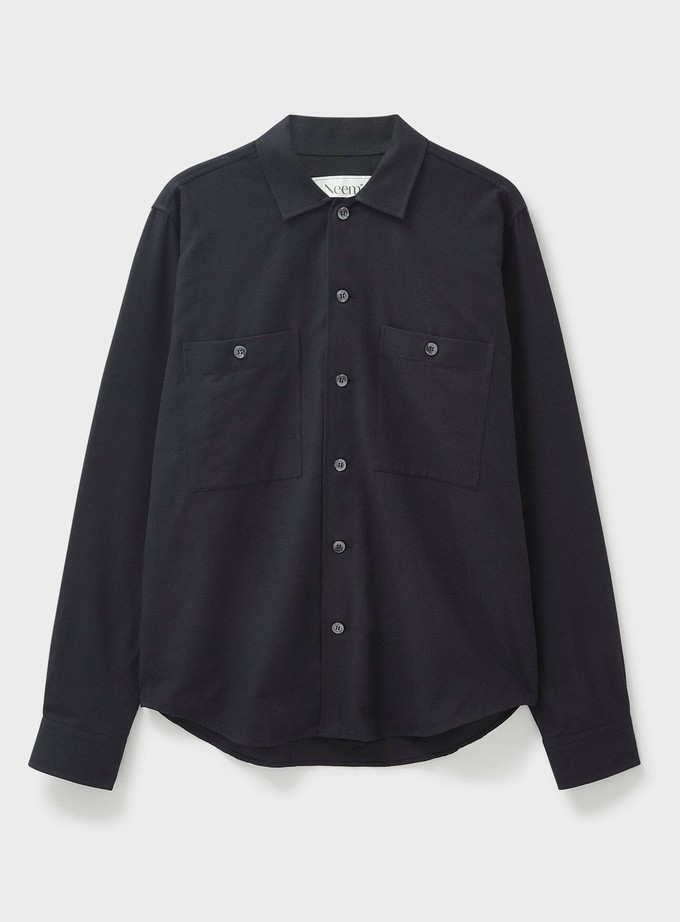 Recycled Italian Black Flannel Double Pocket Overshirt from Neem London